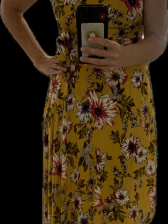 NWT Donna Morgan Yellow Floral Asymmetrical Midi Dress Size 2 - Picture 13 of 13